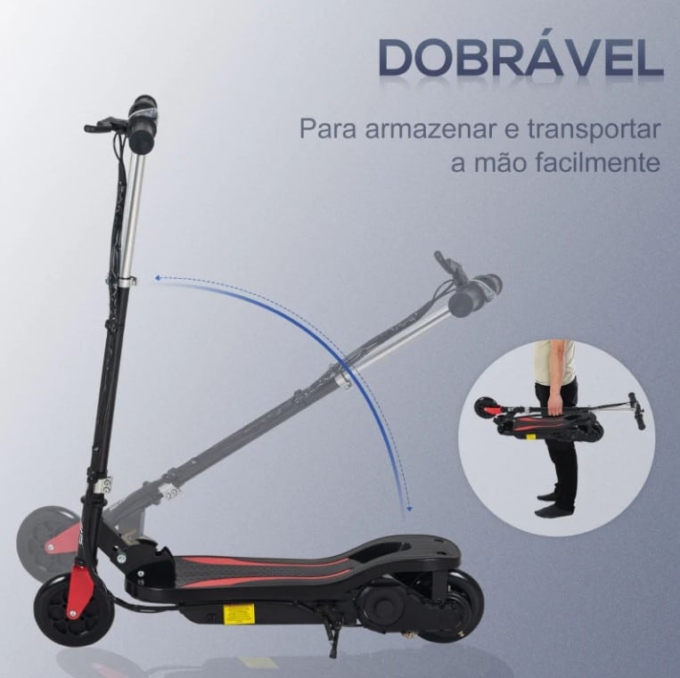 Trotinete eléctrica dobrável e-scooter bateria 120 w guiador